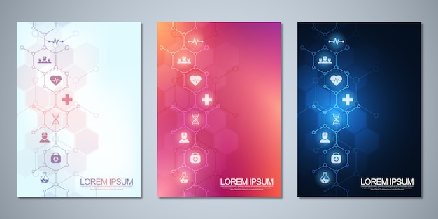 Template brochure or cover , book, flyer, with medical icons and symbols. healthcare, science and me