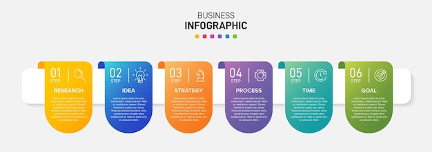  Template for business infographics. six options or steps with icons and text.