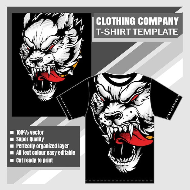 Template clothing company, t-shirt template,wolf illustration | Premium ...