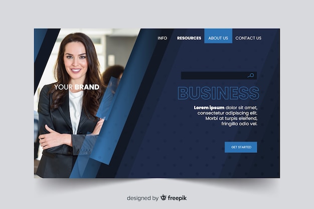 Template corporation landing page with photo Free Vector