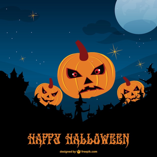 Free Vector | Template of halloween evil pumpkins and witches