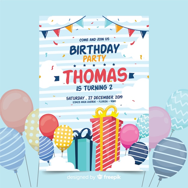 Template Kids Birthday Invitation Vector Free Download