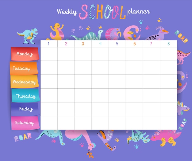 Template school timetable for students or pupils with days of week and free spaces Premium Vector