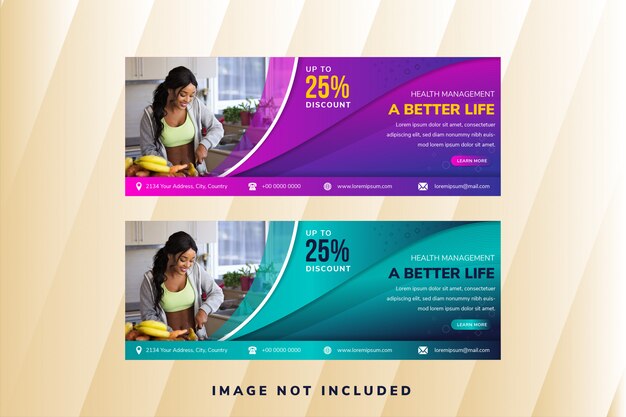 Template set of web or social media banner with curve elements for a photo. universal design for hea
