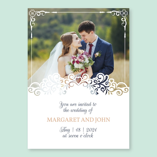 写真付きテンプレート結婚式招待状 無料のベクター 写真付きテンプレート結婚式招待状 無料のベクター