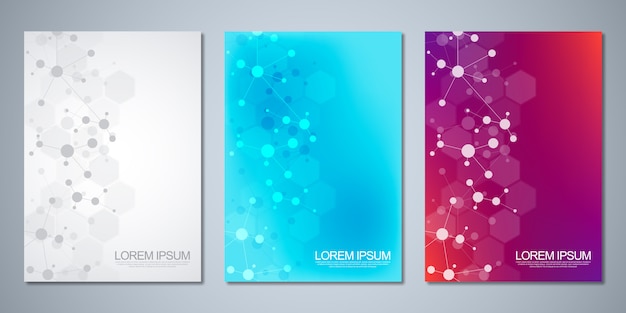 Templates for cover or brochure, with molecules background and neural network. abstract geometric ba