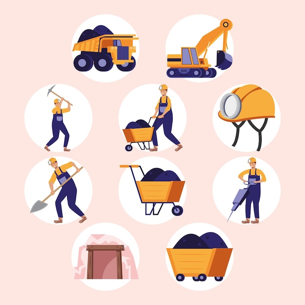 Premium Vector | Ten mining industry elements set