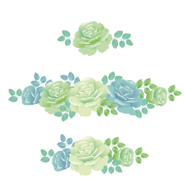 柔らかい春のバラのイラスト 抽象的な淡い青と緑の色の花のデザイン要素 プレミアムベクター