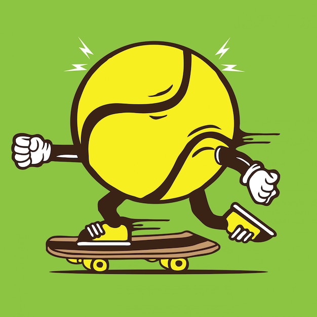 テニスボールスケータースケートボードキャラクター プレミアムベクター