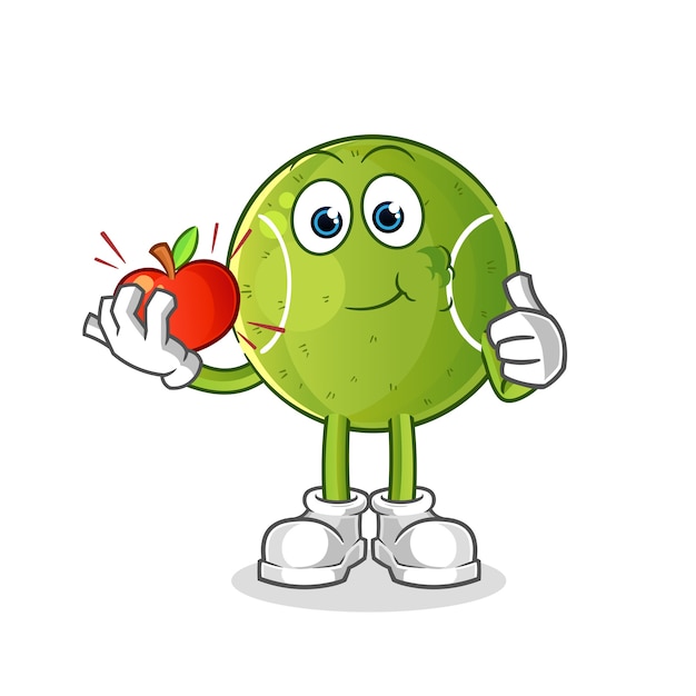リンゴのイラストを食べるテニス キャラクター プレミアムベクター