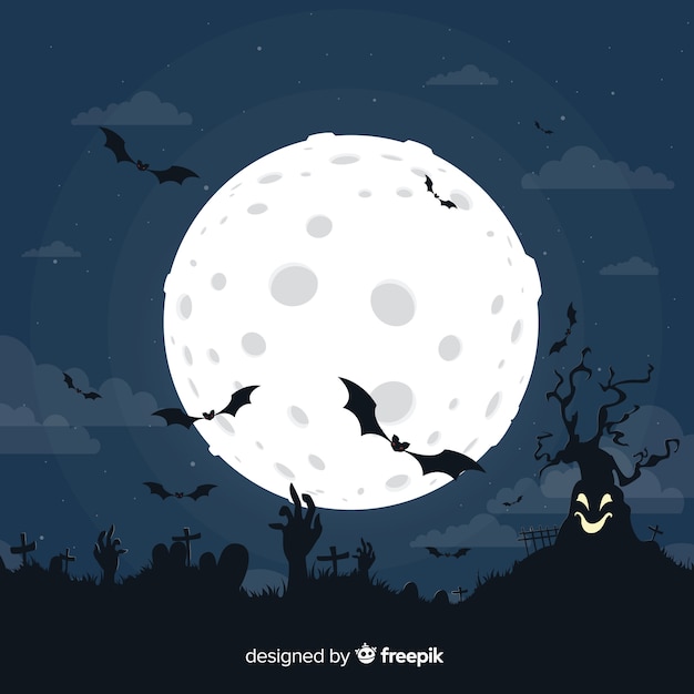 Terrific halloween background with flat design Free Vector