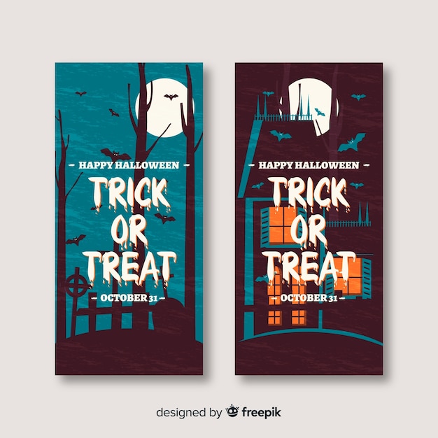 Download Terrific halloween banners with flat design | Free Vector
