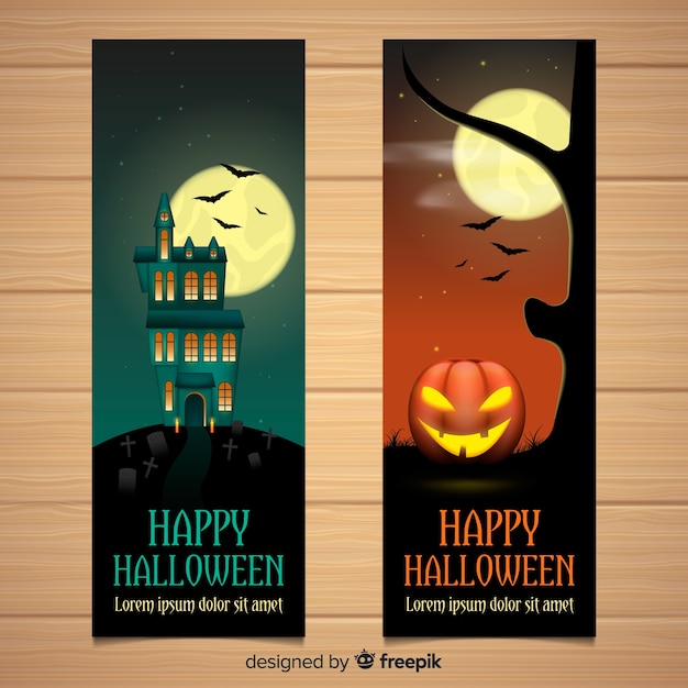 Terrific Halloween Banners With Realistic Design Free Vector
