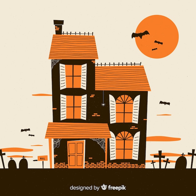 Download Terrific hand drawn halloween haunted house | Free Vector