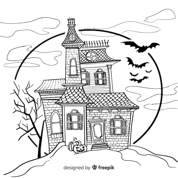 Terrific hand drawn haunted house Vector | Free Download