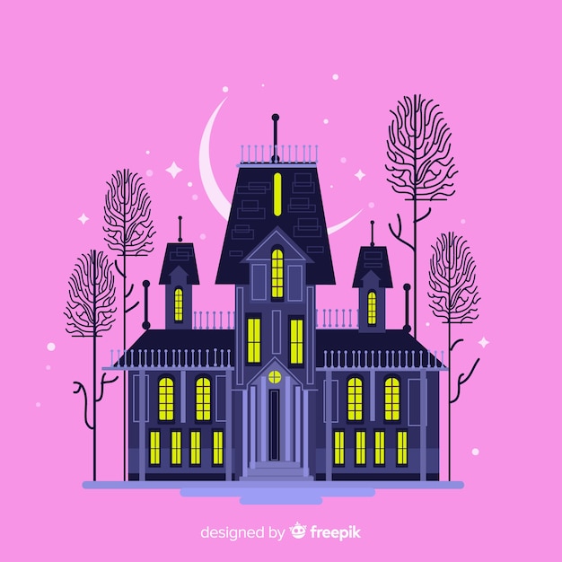 Terrific haunted house with flat design | Free Vector