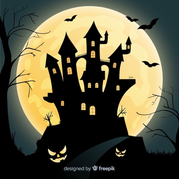 Free Vector | Terrific haunted house with flat design