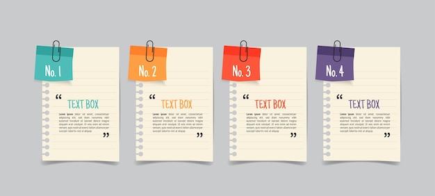 Text box design with note papers mockup. Premium Vector