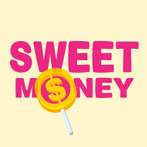 Premium Vector | Text sweet money with lollipop