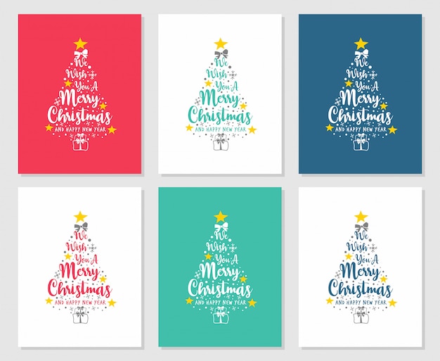 Text we wish you a merry christmas and a happy new year pine Vector | Premium Download