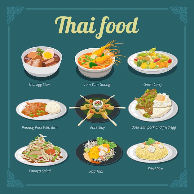 Thai food menu vector set collection graphic design | Premium Vector