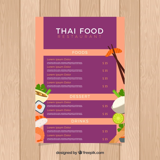 Thai restaurant menu