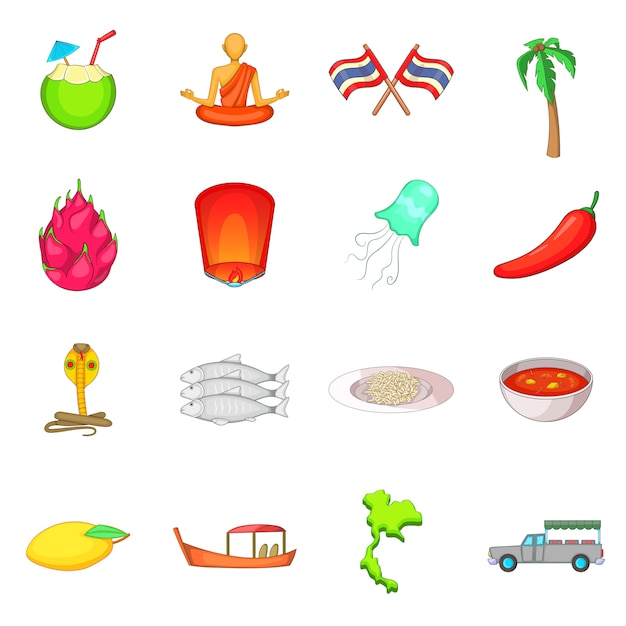 Thailand symbols icons set | Premium Vector