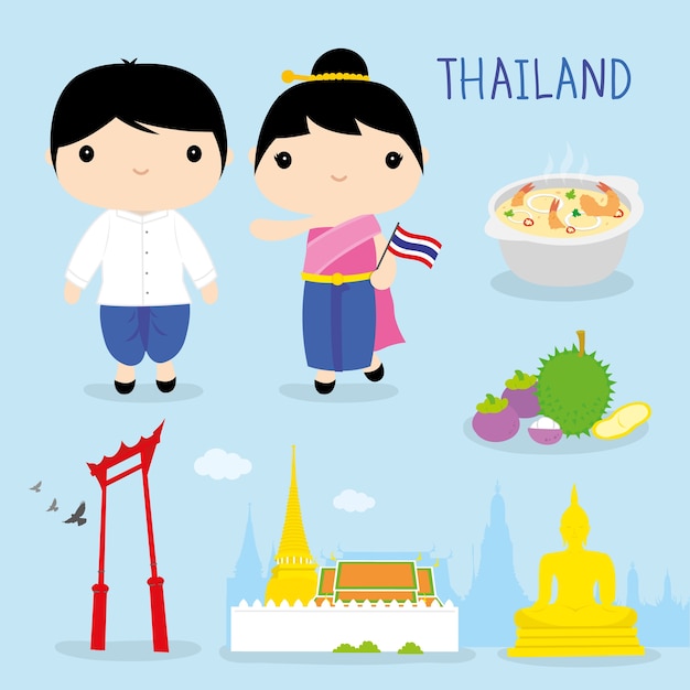 Premium Vector | Thailand tradition asia mascot boy girl cartoon vector