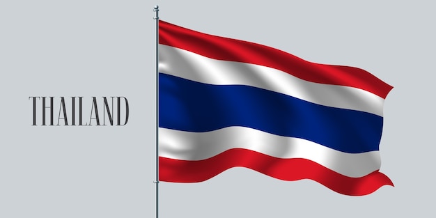 Premium Vector Thailand Waving Flag On Flagpole 7897