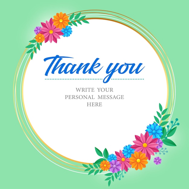 Premium Vector | Thank you card bouquet of colorful flowers on a circle ...