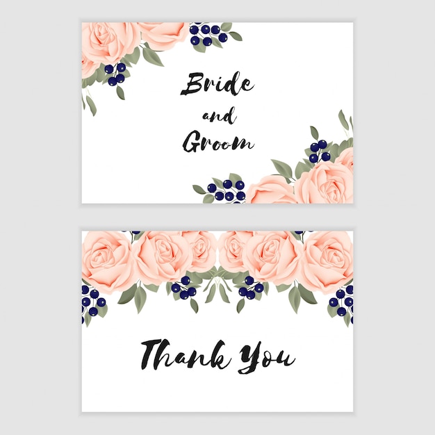 Download Thank you card template with rose flower ornament for ...