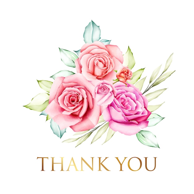 Premium Vector Thank You Card With Beautiful Watercolor Floral Bouquet