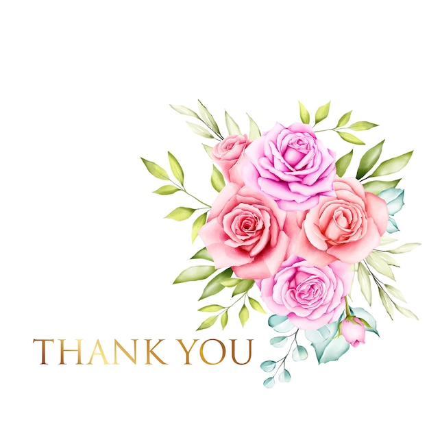 Download Free Beautiful Thank You Card With Watercolor Flowers Vector Freepik