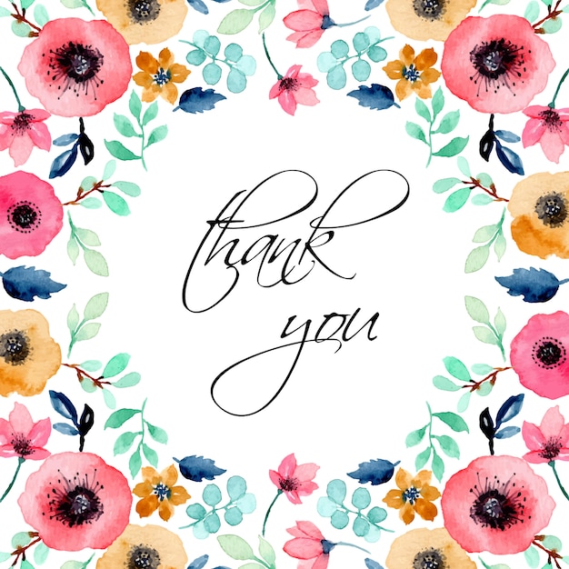 Thank you card with floral watercolor | Premium Vector