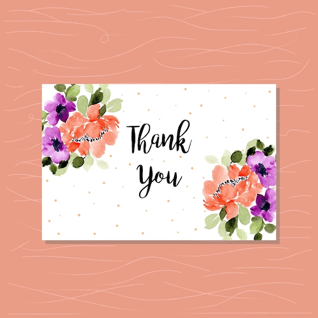 Premium Vector | Thank you card with orange purple floral watercolor