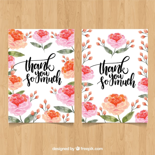Thank you card with pink flowers | Free Vector