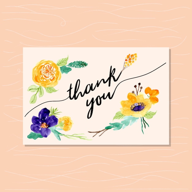 Premium Vector Thank You Card With Yellow Violet Floral Background 9339