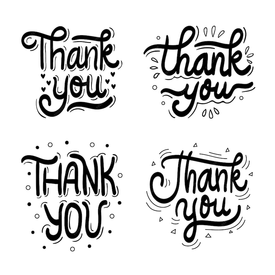 Premium Vector | Thank you doodle lettering set on white background