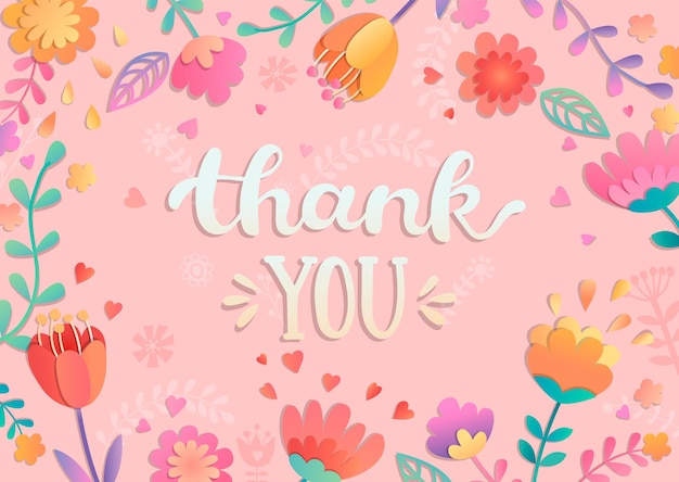 Premium Vector | Thank you handwritten lettering surrounded by flowers ...