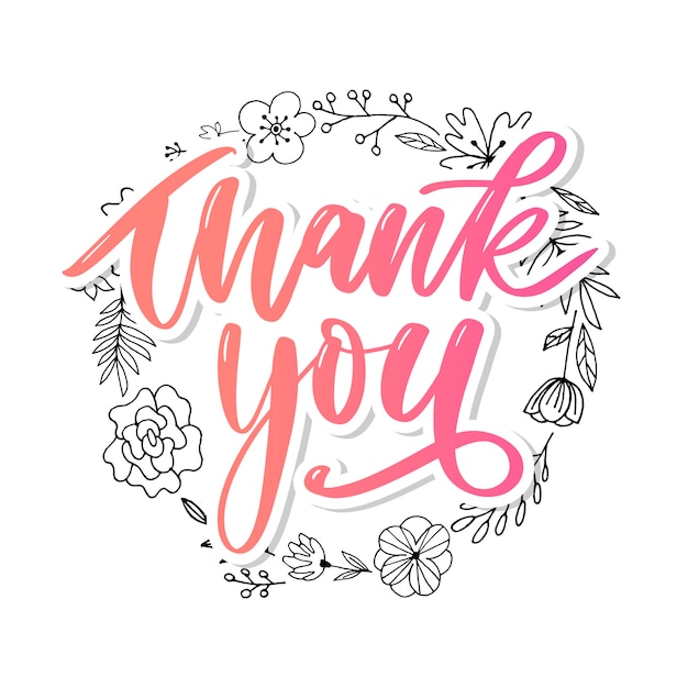 Premium Vector | Thank you handwritten lettering with floral design