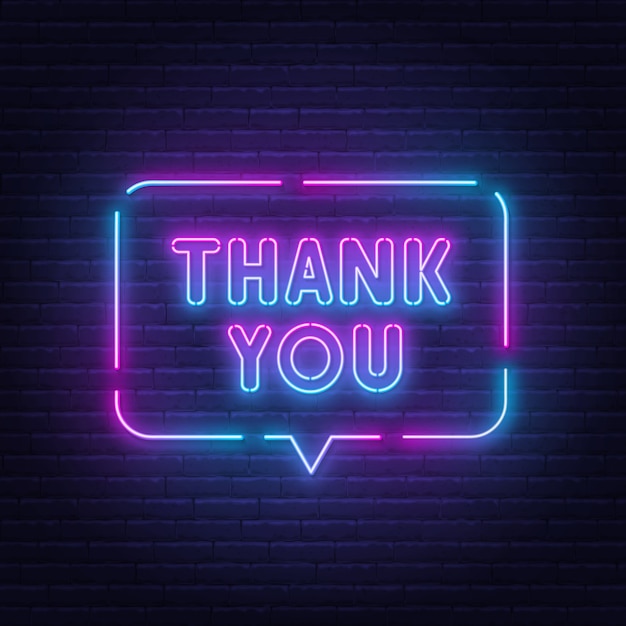 Premium Vector | Thank you neon sign on brick wall background.