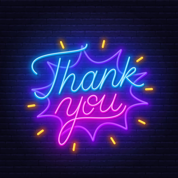 Thank you neon sign on brick wall background. | Premium Vector