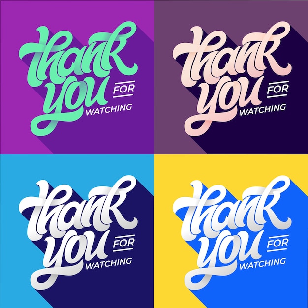 Premium Vector Thank You For Watching Typography Set Of Editable Banners For Social Media Flat Style Lettering With Long Shadow In Trending Colors Template For Banner Poster Message Post