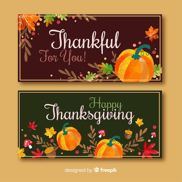 Premium Vector | Thanksgiving banners in flat design