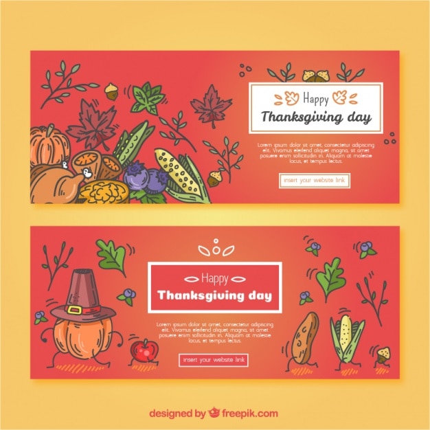 Thanksgiving banners with food drawings