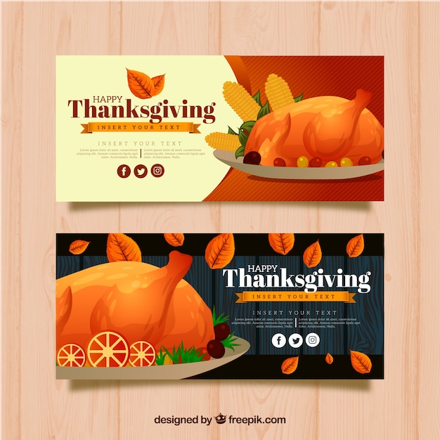 Free Vector | Thanksgiving banners with watercolor turkey