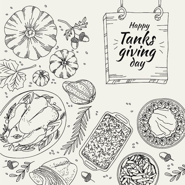 Thanksgiving concept in hand drawn Vector | Free Download