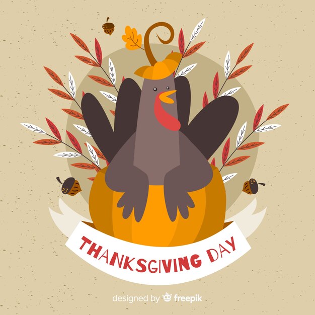 Free Vector | Thanksgiving day background in flat design with turkey