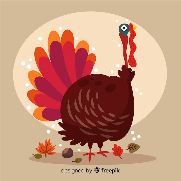 Thanksgiving day background in flat design with turkey Free Vector