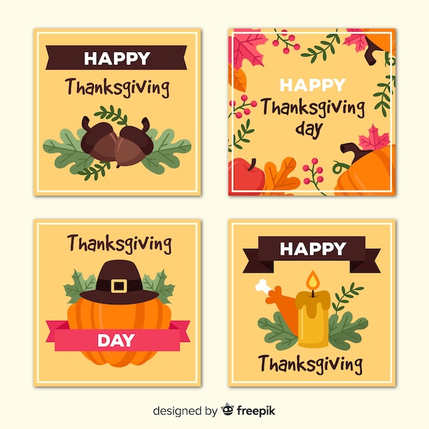 Free Vector | Thanksgiving day card collection in flat design